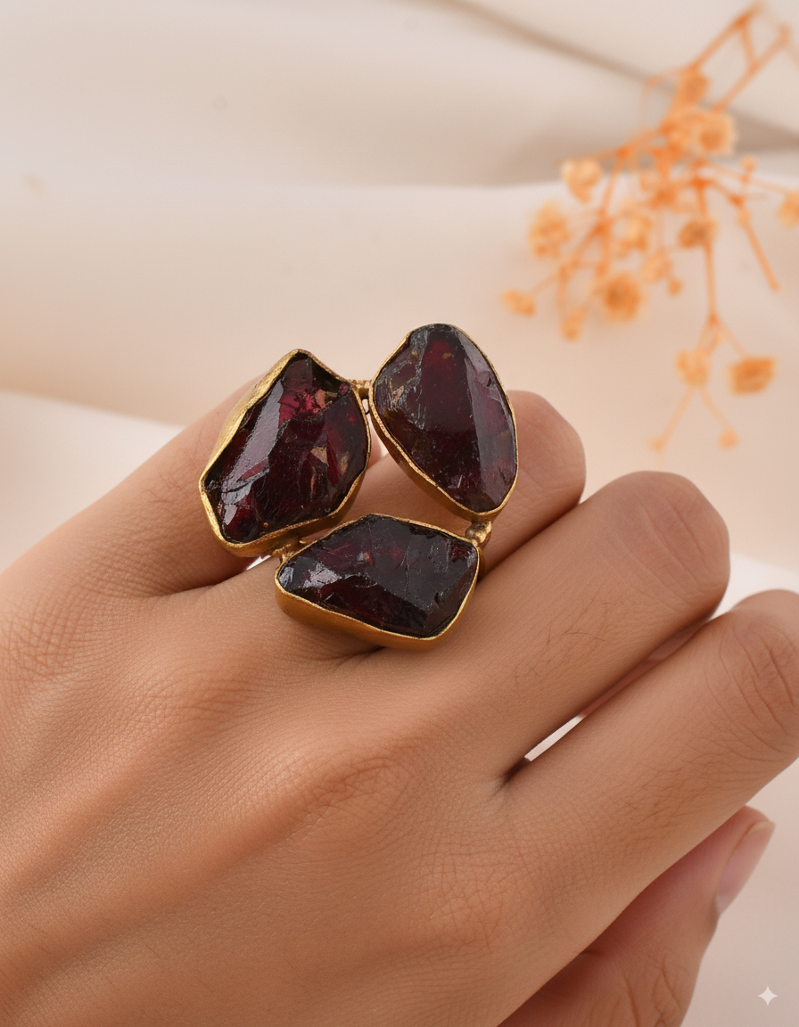 Crimson Garnet Dandiya Statement Ring